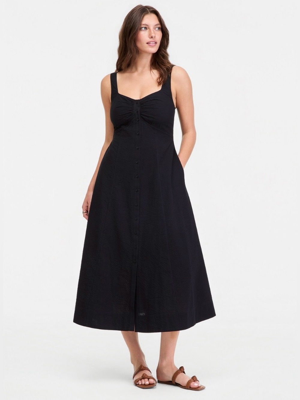 On 34th Women's Cotton Sweetheart-Neck Button-Front Midi Dress 🖤